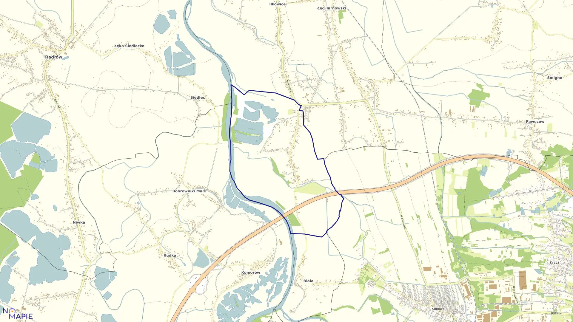 Mapa obrębu Bobrowniki Wielkie w gminie Żabno