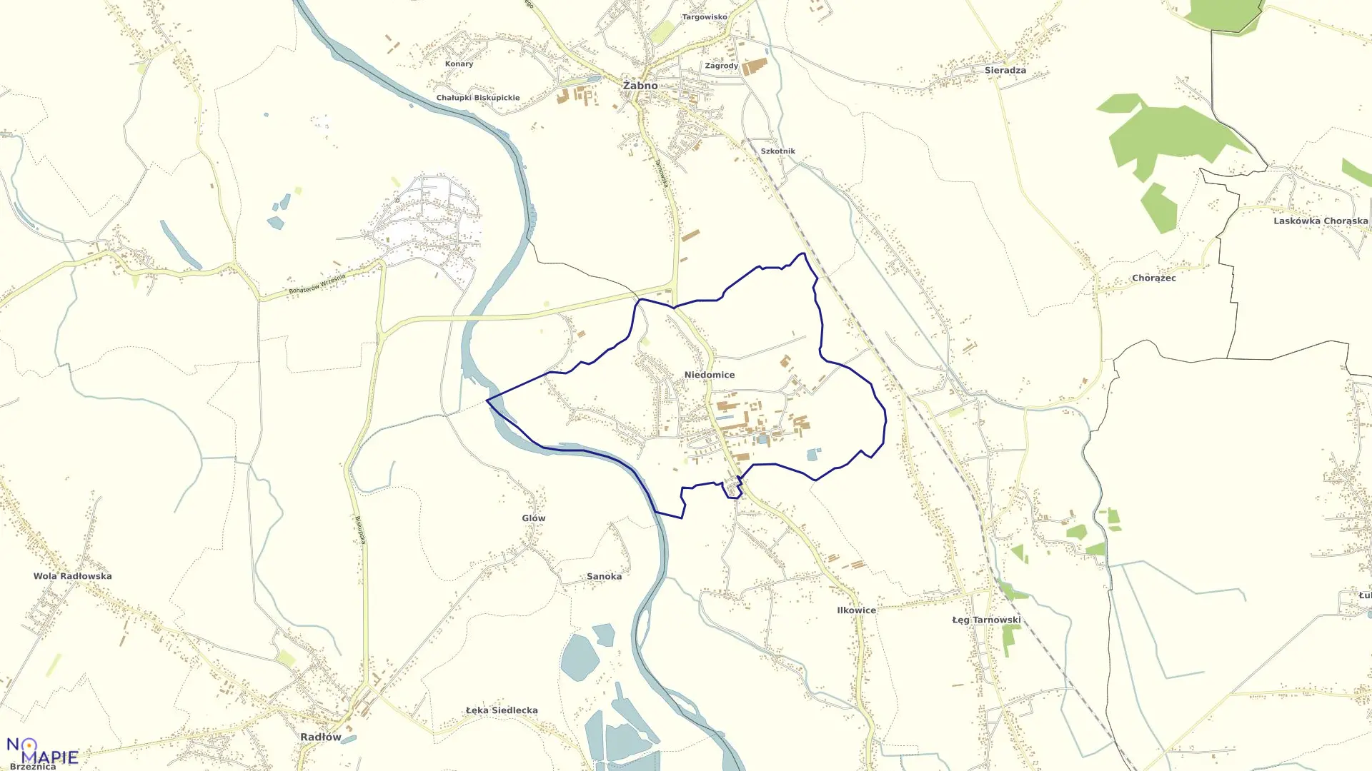 Mapa obrębu Niedomice w gminie Żabno