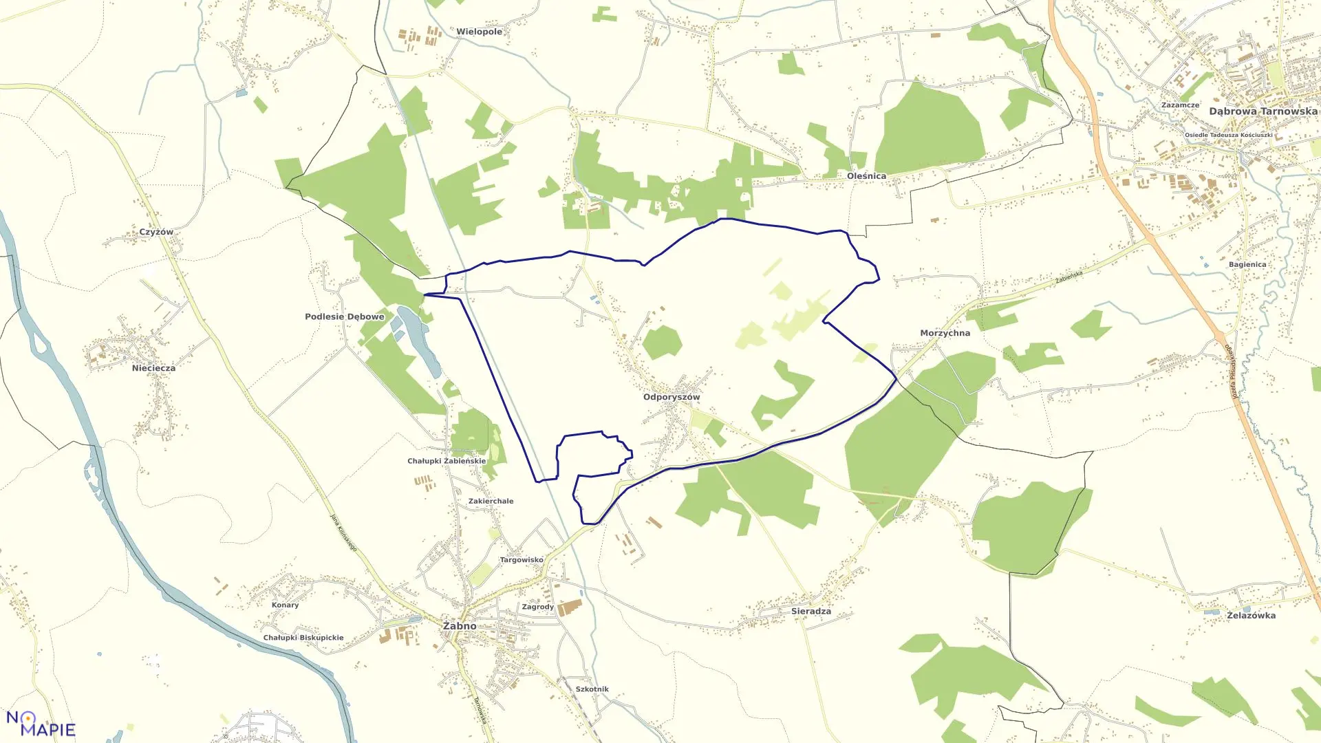 Mapa obrębu Odporyszów w gminie Żabno