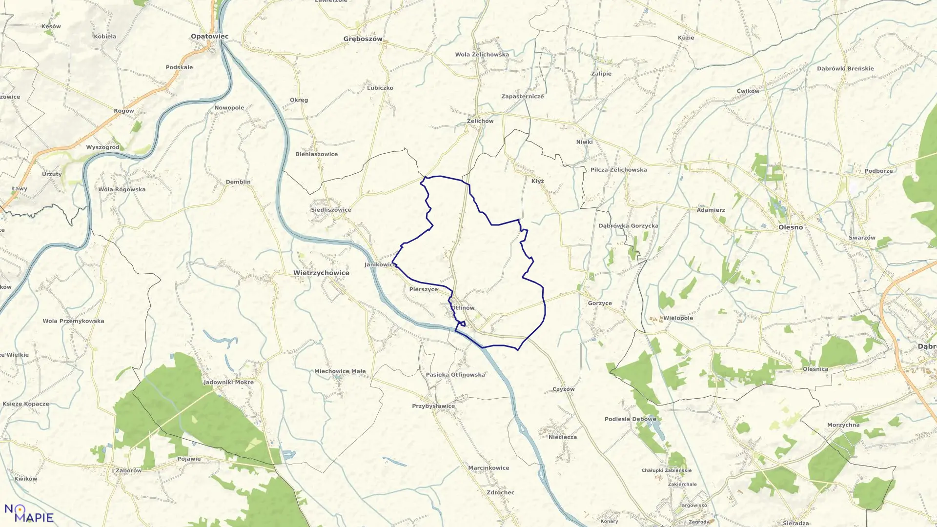 Mapa obrębu Otfinów w gminie Żabno