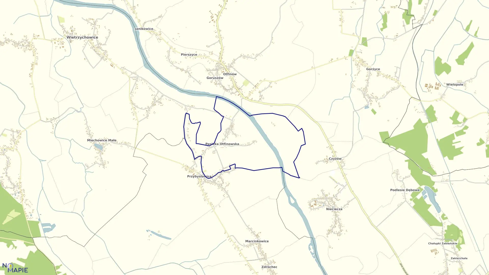 Mapa obrębu Pasieka Otfinowska w gminie Żabno