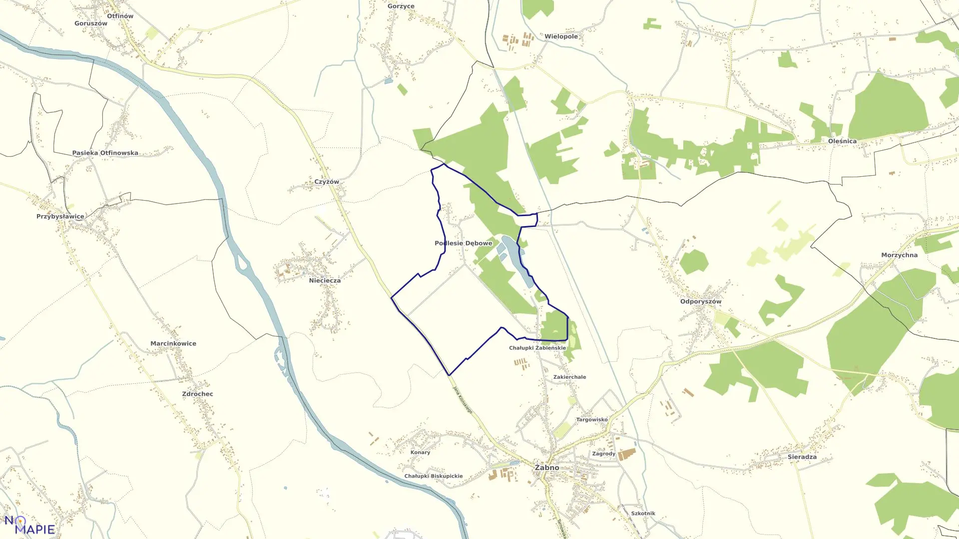 Mapa obrębu Podlesie Dębowe w gminie Żabno