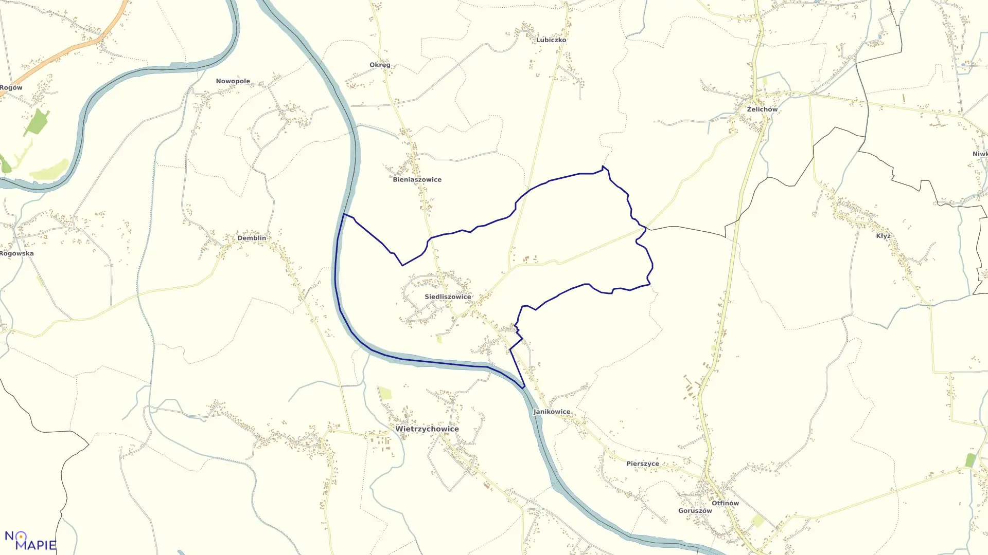 Mapa obrębu Siedliszowice w gminie Żabno